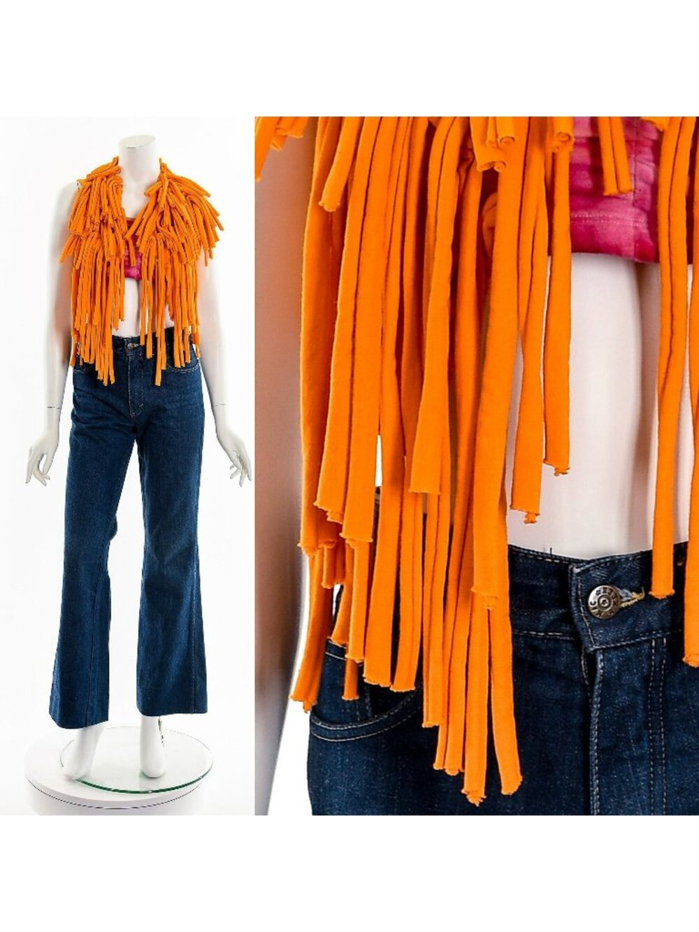 Orange Ragged Lions Mane Fringe Vest y2k